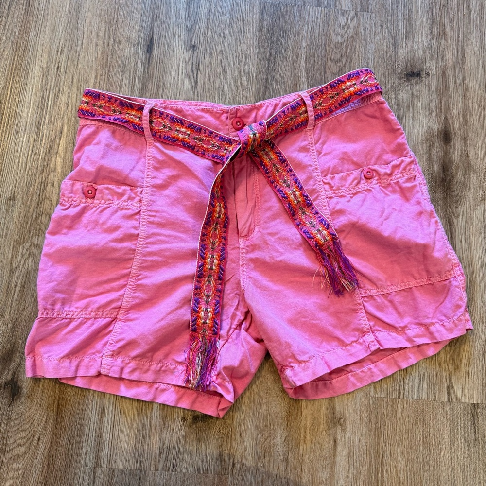 Sundance Shorts Women’s Med Linen Cotton Pink Belted Boho Indie Beachy Summer